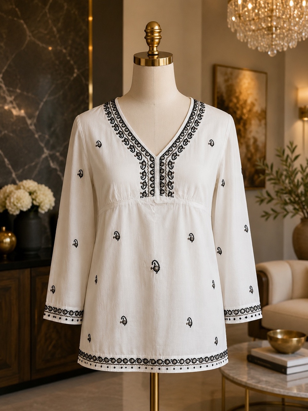 ✨Jessica Sport Embroidered Boho Tunic | White Cotton V-Neck Blouse | bundle & 💸